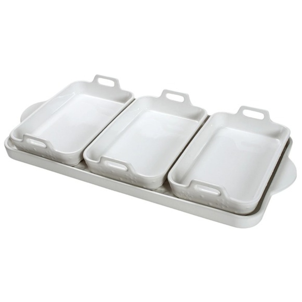 Temp-tations‎ Woodland Set of 3 Ceramic Micro Bakers with Serving Tray White